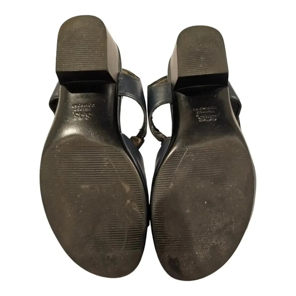 SAS Suntimer Leather Heels Strap Sandals Tri-Pad Comfort Navy Blue 7.5 Medium